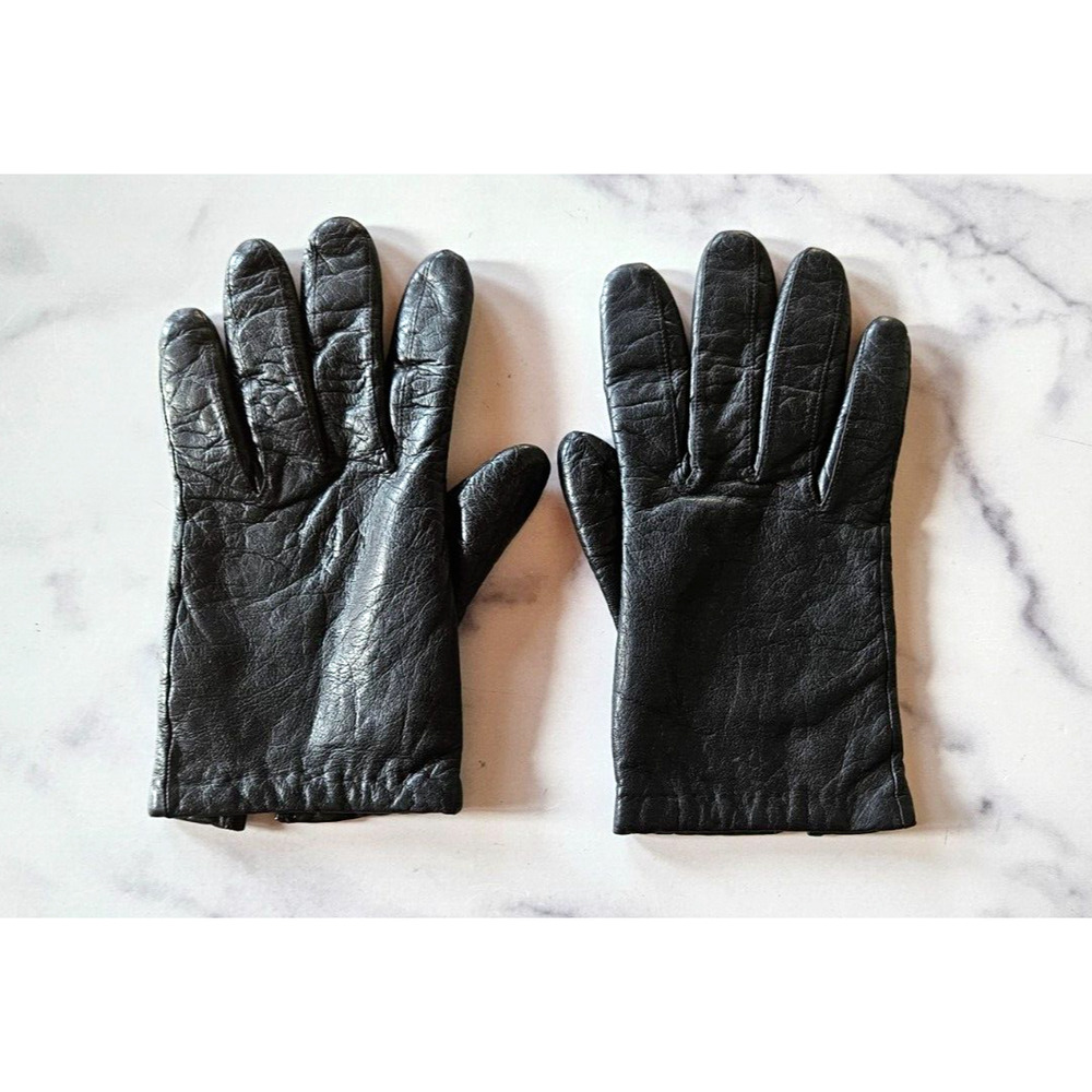 Vintage Womens Hand‎ Gloves Size 7 Black Soft Leather Full Finger Lined 1960s